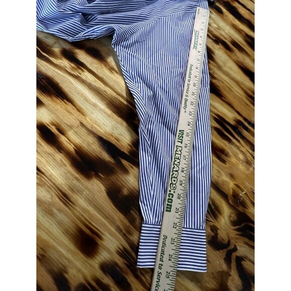 Lauren Ralph Lauren Navy Striped Button Down‎ No Iron Shirt Sz 17 1/2 34/35 Prep - Picture 11 of 12